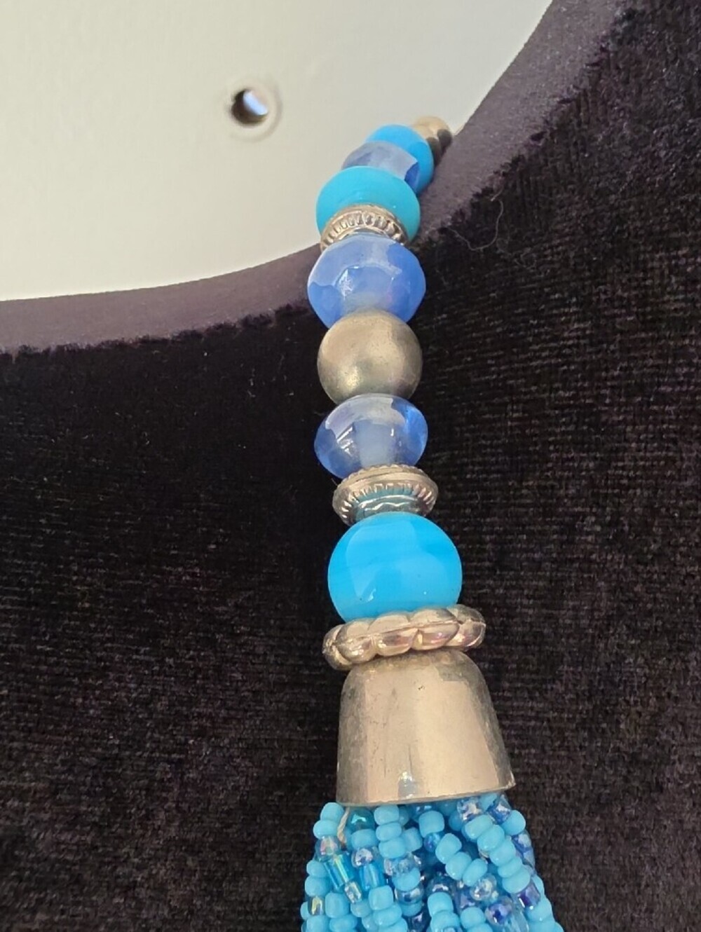 Handmade Turquoise Blue Beaded Twist Necklace - Picture 6 of 7